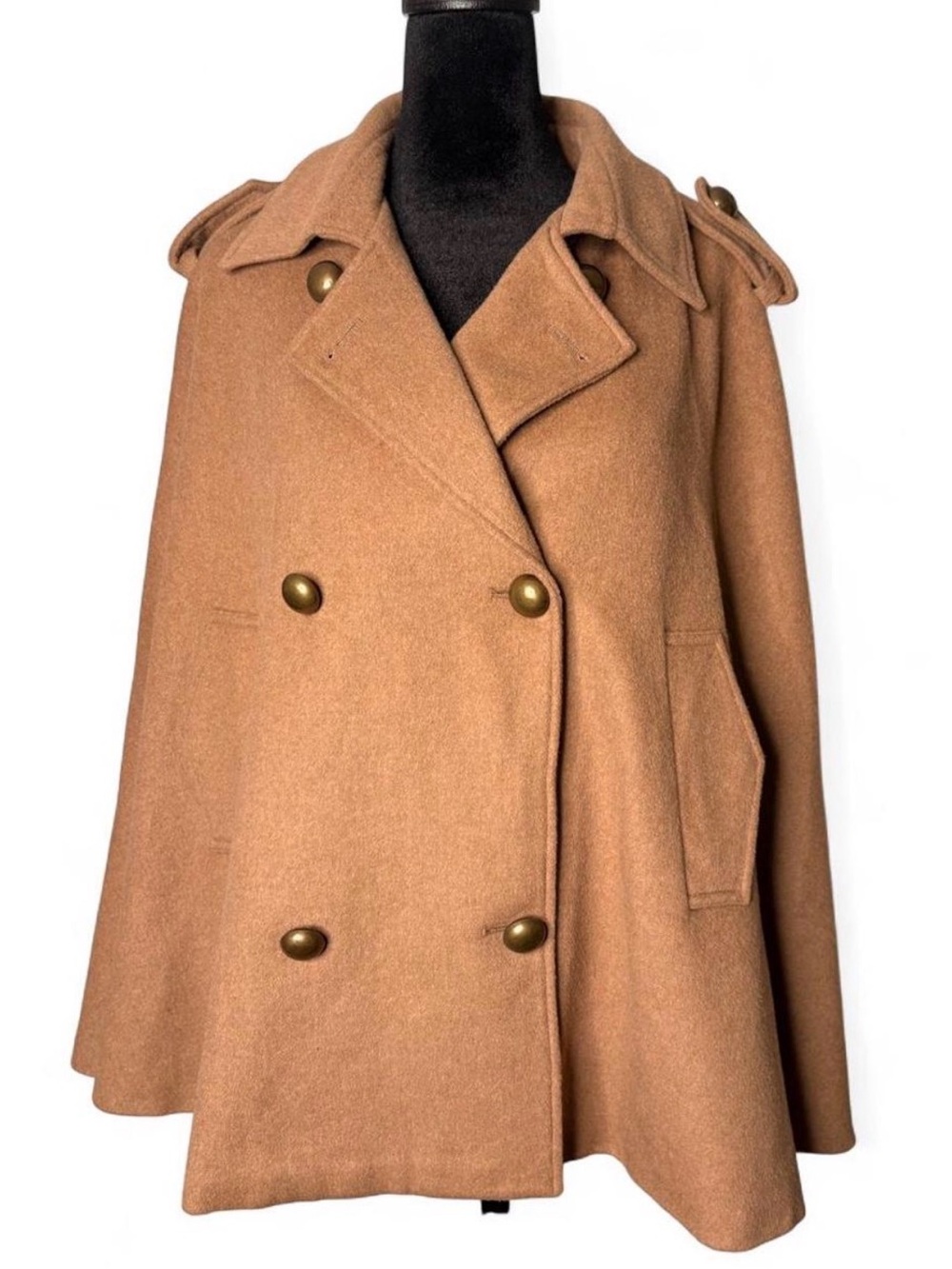 Kate Landry Camel Wool Blend Coat with Copper Satin Lining
